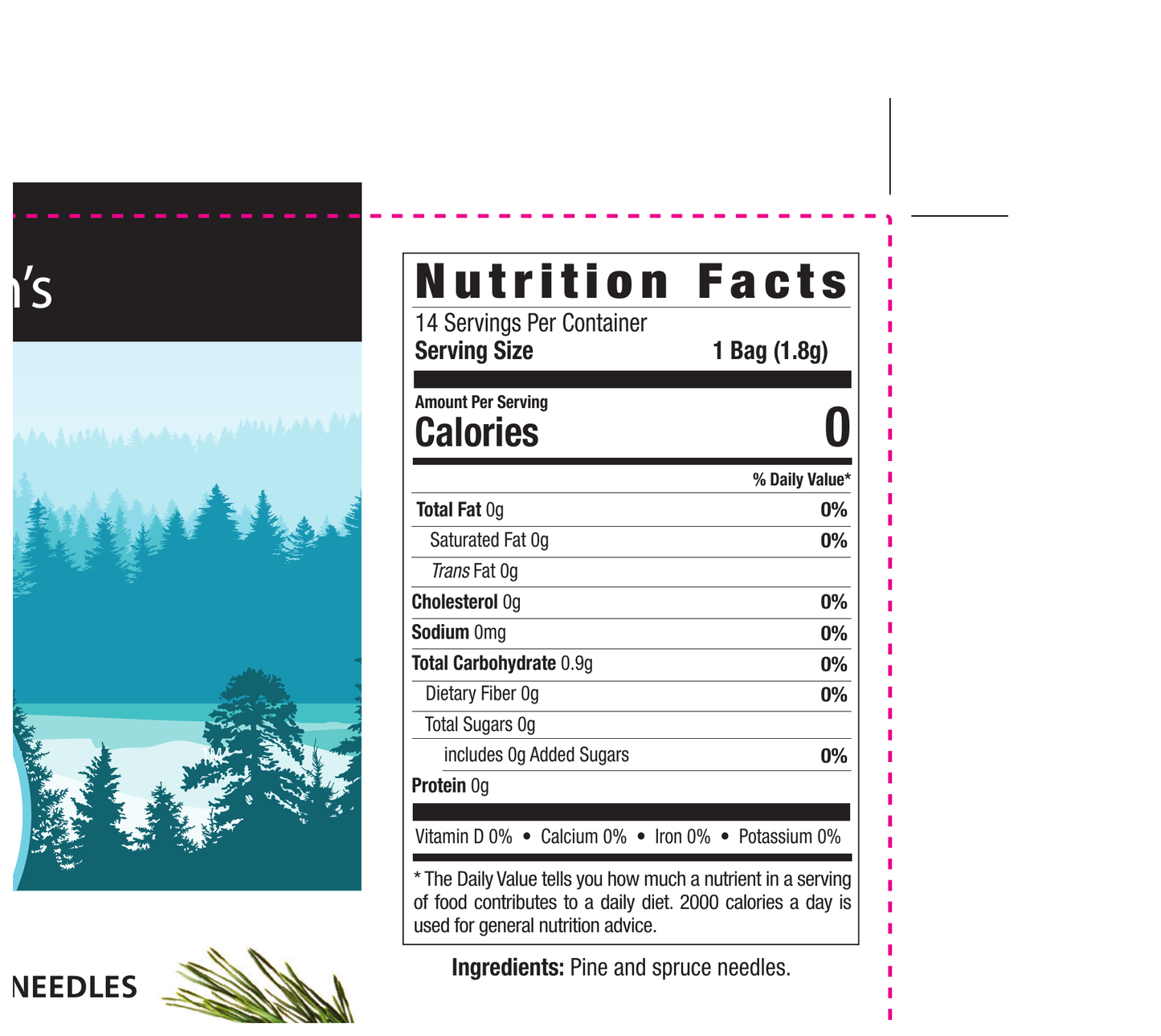 Nutrition facts label for a product with a scenic background
