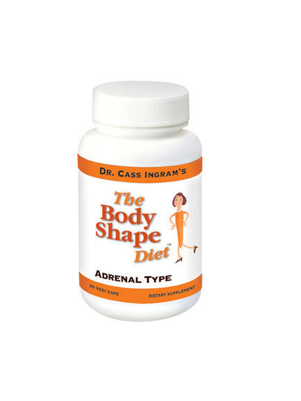 A bottle of The Body Shape Diet Adrenal Support Formula, formulated based on Dr. Cass Ingram's research, designed to support adrenal health, energy, and overall vitality.