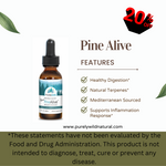 A detailed graphic listing the benefits of PineAlive Extract, including immune support, antioxidant properties, and wild-harvested ingredients, all inspired by Dr. Cass Ingram’s dedication to natural remedies.