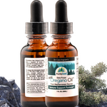 Dr. Cass Ingram's wild oregano oil with authentic mountain background