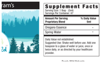 Supplement label with nature-themed design and supplement facts.