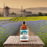 A bottle of Purely Wild Black Seed Oil displayed in a lavender field, representing its pure, natural origins and sustainable sourcing practices, as endorsed by Dr. Cass Ingram.