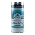 A canister of Purely Wild Pine Needle Tea featuring Dr. Cass Ingram’s name, emphasizing its aromatic and potent qualities, made from red and white pine needles.