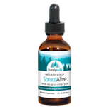 A bottle of Purely Wild SpruceAlive, made with 100% wild spruce resin extract, formulated under Dr. Cass Ingram’s guidance to support respiratory health, immune function, and detoxification.