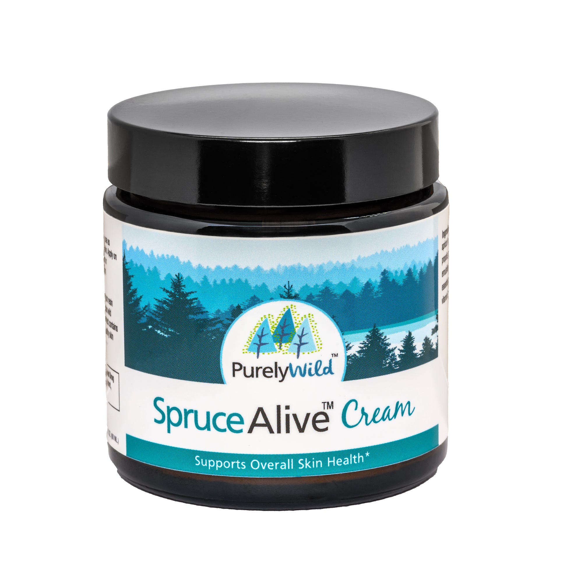 A jar of Purely Wild SpruceAlive Cream, crafted with raw spruce resin, royal jelly, and therapeutic oils, formulated under Dr. Cass Ingram’s guidance to deeply nourish and revitalize skin.