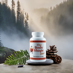  A bottle of The Body Shape Diet Thyroid Support Formula placed on a natural stone in a misty forest setting, emphasizing its wild-sourced ingredients and Dr. Cass Ingram’s focus on natural wellness.
