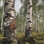 A close-up of raw chaga and birch bark in a northern forest, highlighting the sustainability and nutrient richness of Purely Wild Chaga Birch Bark Tea, as promoted by Dr. Cass Ingram.