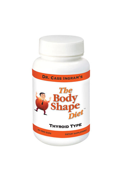 A bottle of The Body Shape Diet Thyroid Support Formula, crafted under Dr. Cass Ingram’s guidance, designed to support thyroid health, metabolic balance, and energy levels.